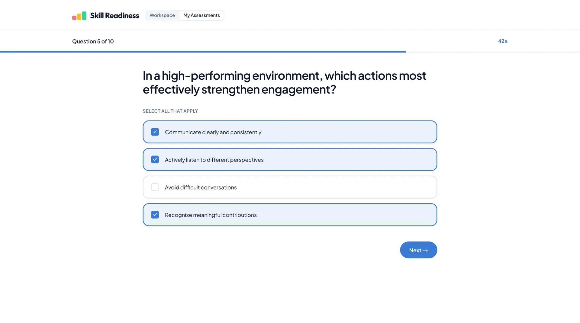 Digital Capability Assessments assessment interface